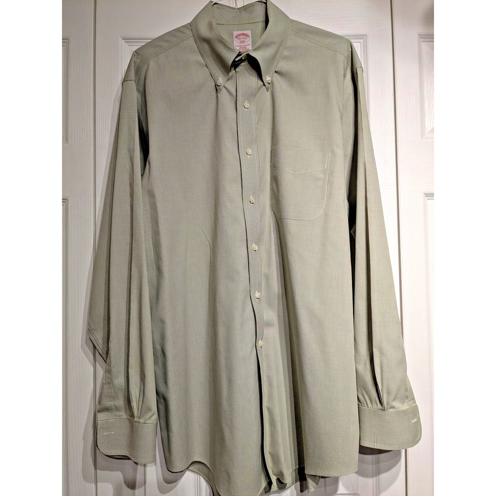 Brooks Brothers Shirt Mens 16.5 L Micro Check Button Dn 346 Non Iron Dress Polo